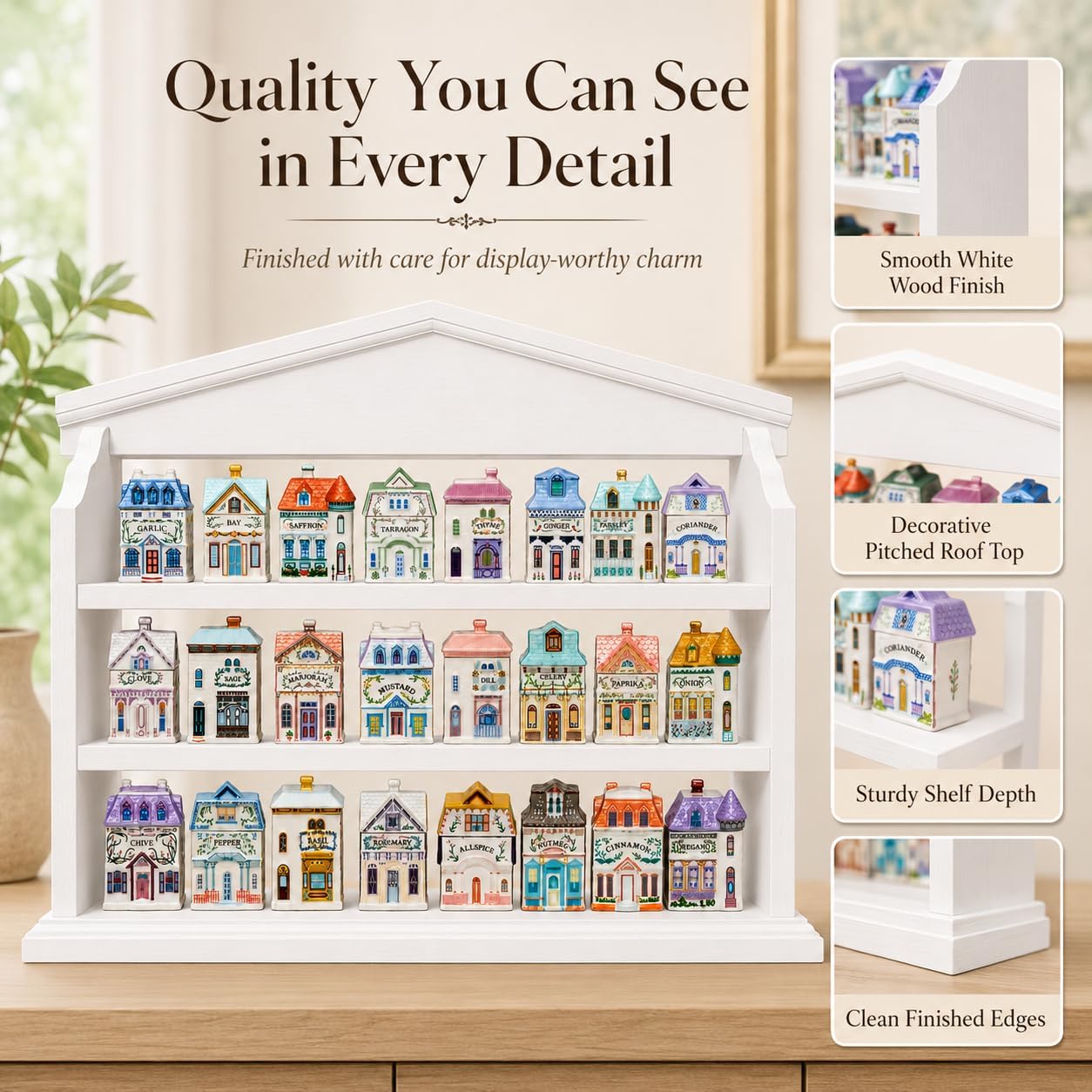 1989s Vintage Spice Village Wooden Rack - Village Spice House Wall-Mounted Display Shelf for 24 Jars | Charming Holiday Village Kitchen Decor for Collectors and Porcelain Enthusiasts (White, Village) image 3