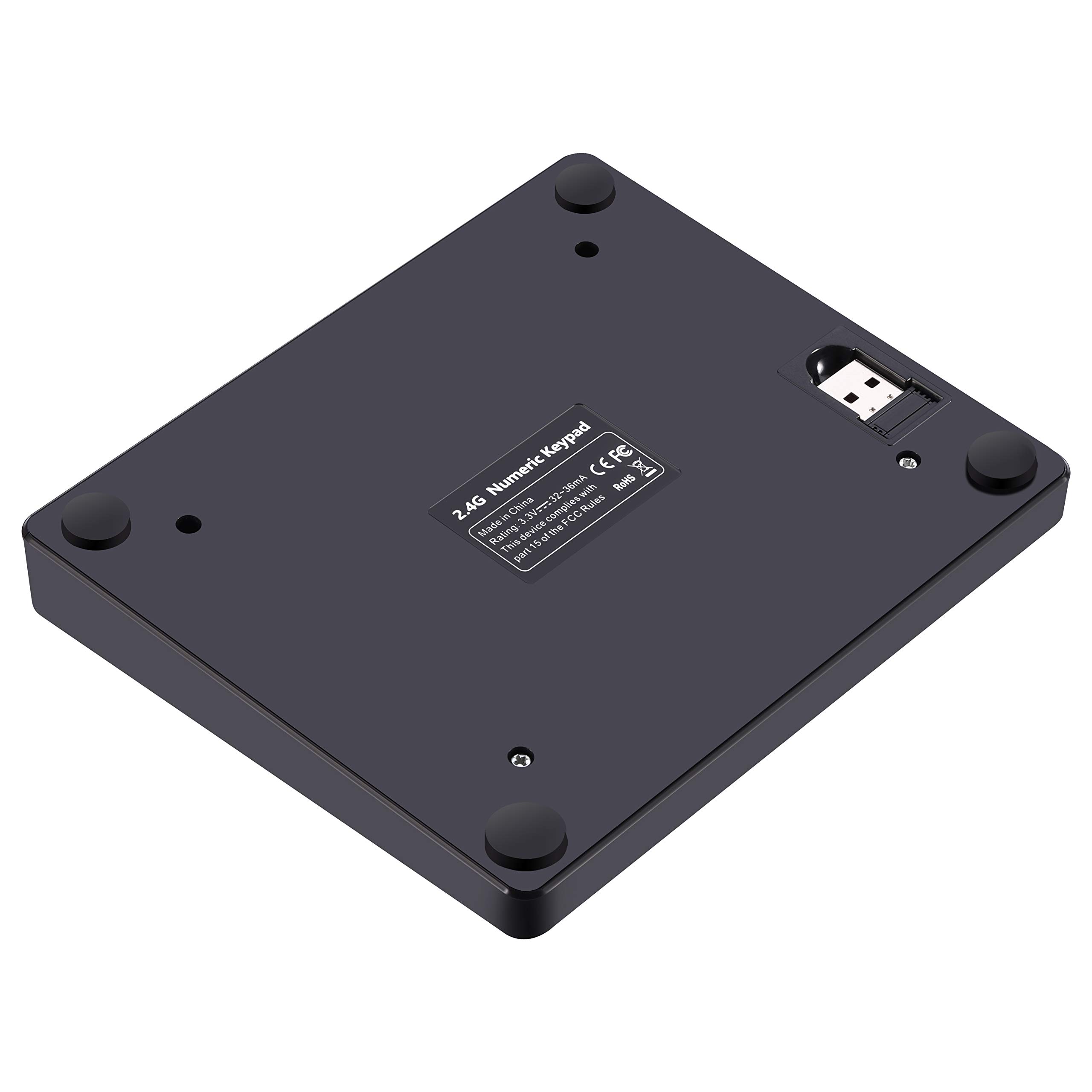 Teclado numérico inalámbrico USB portátil de 35 teclas, recargable, ultra silencioso, almohadilla numérica externa para MacBook/MacBook Pro/Air y laptop Windows (negro)