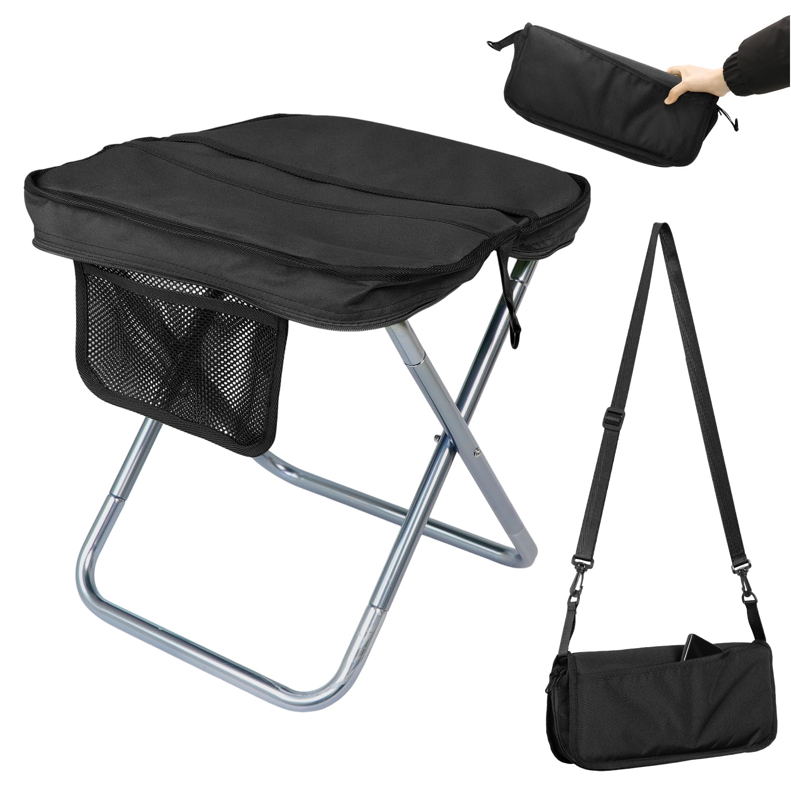 AOUTACC Camping Stool with Shoulder Strap,Ultralight Collapsible Handbag Style Stool,Pocket Portable Seat for Camping Travel Fishing Hiking Beach Backpacking Gardening Picnics