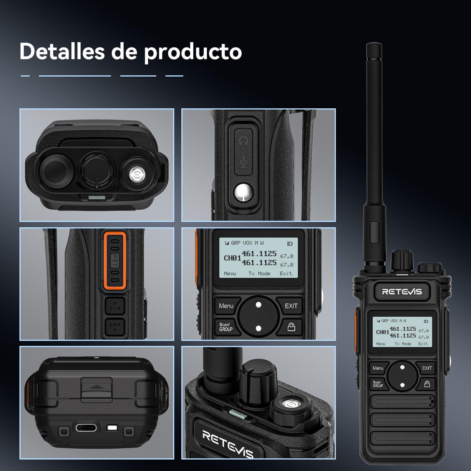 Retevis RT86S Walkie Talkie Profesional, Walkie Talkie para Almacenes | Walkie Talkie Bateria Recargable con Micrófono, Tipo C, Pantalla LCD, 2600 mAh para Construcción, Almacenes, Negro, 2 Piezas