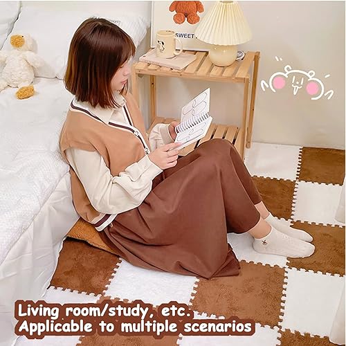 Miniatura 4 de 10 tapetes de espuma de felpa, azulejos cuadrados entrelazados con borde, tapete de juego esponjoso de rompecabezas suave, alfombras de área de