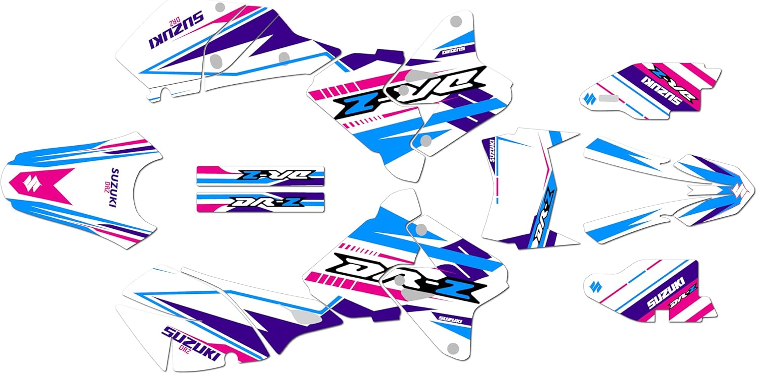 Graphics Kit for Suzuki DRZ400 (2000-2024) Razor Series Blue-Shift 9 Mil - Easy Go - Dirt Pit Bike Motorcycle Stickers, Dirtbike Racing Automotive Decal Motocross Accessories no-Plastics