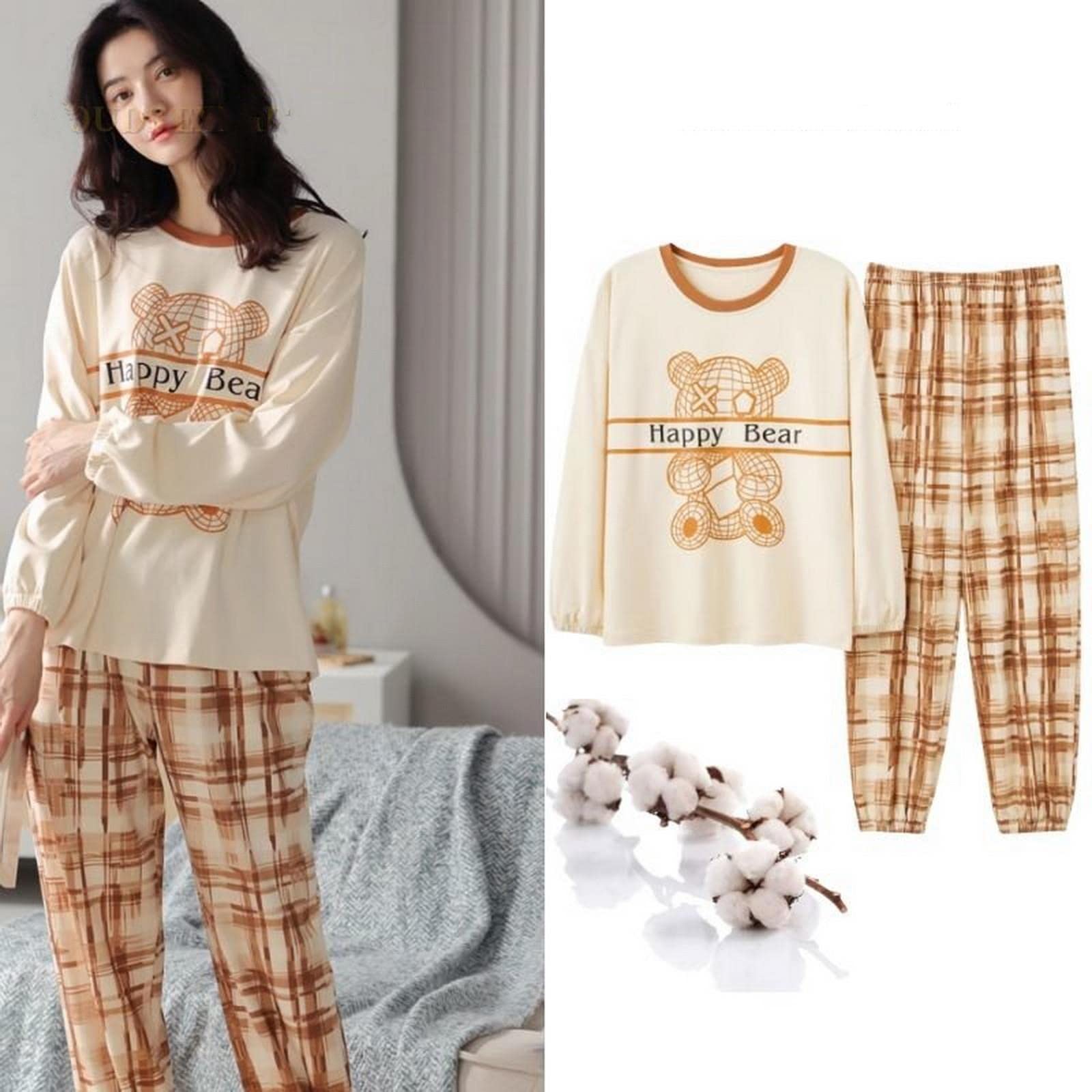 MOGSA Pijama de algodón para mujer, conjunto de pijama con estampado de lunares, ropa de dormir para parejas, ropa de dormir para el hogar