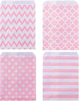 Vista 3 de Bolsas de papel biodegradables para galletas de caramelo, bolsas de regalo seguras para alimentos para botín de fiesta, golosinas de bufé, 100 Rosa