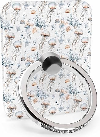 Phone Grip Jellyfish Summer Marine Life Seagrass Bubble Phone Ring Holder Finger Grip Kickstand 360 Rotation Compatible with Most Cell Phones, Tablets and Cases, 1Pcs Rectangular