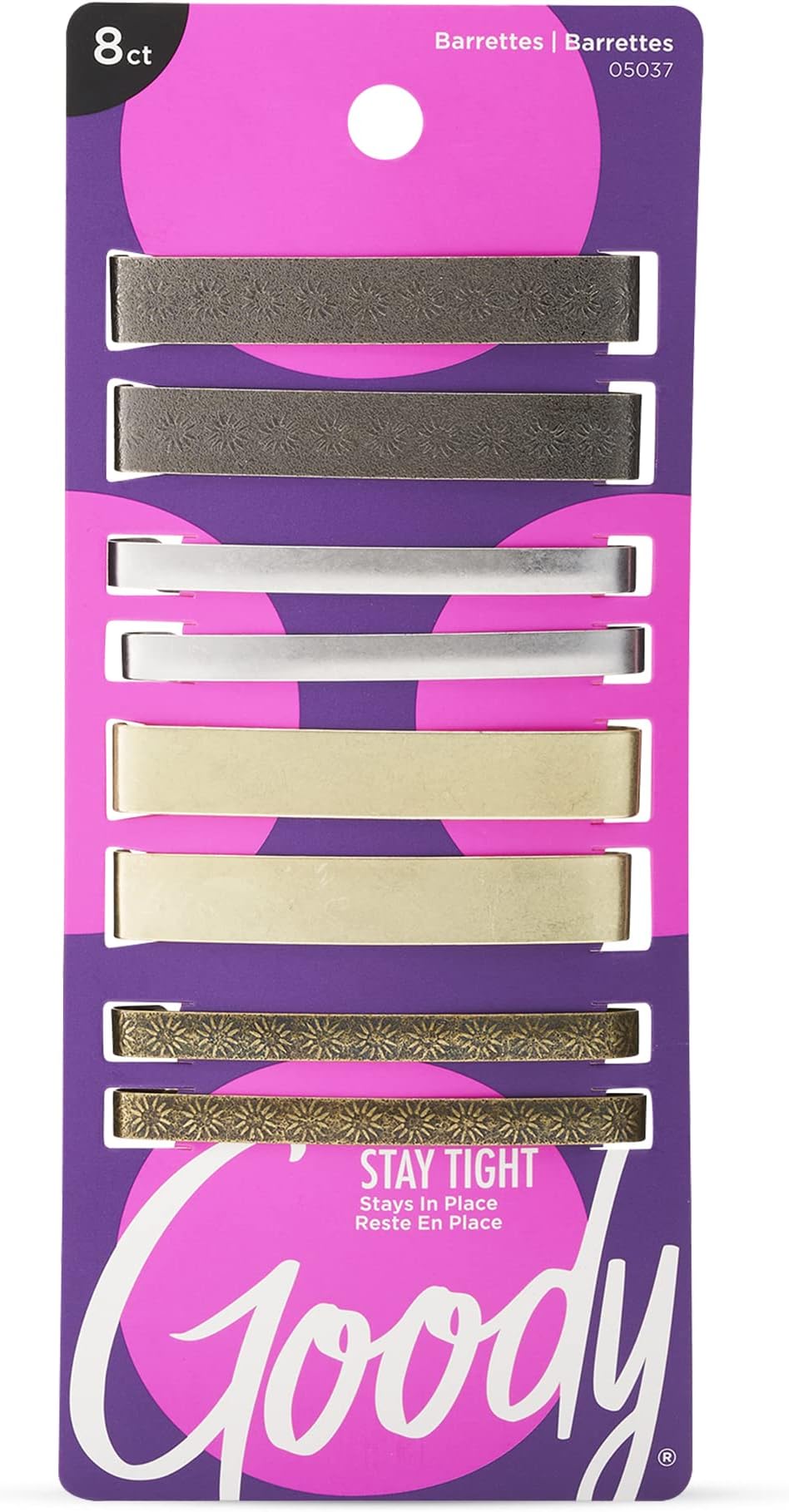 Stay Tight Hair Barrettes - 8 Ct, Assorted Metallic Colors, Non-Slip Flat Hair Clips, Comfortable & Versatile Hair Accessories for Women & Men, Hair Clips for All Hair Types