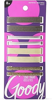 Goody Stay Tight Hair Barrettes - 8 Ct, Assorted Metallic Colors, Non-Slip Flat Hair Clips, Comfortable & Versatile Hair Accessories for Women & Men, Hair Clips for All Hair Types