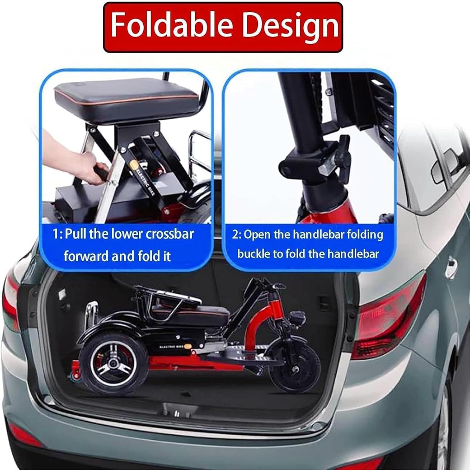 Scooter Movilidad Reducida 3 Ruedas Súper Económico Plegable Ultracompacto para Ascensores y Pasillos Silla De Ruedas Motorizada De 3 Ruedas para Personas Mayores