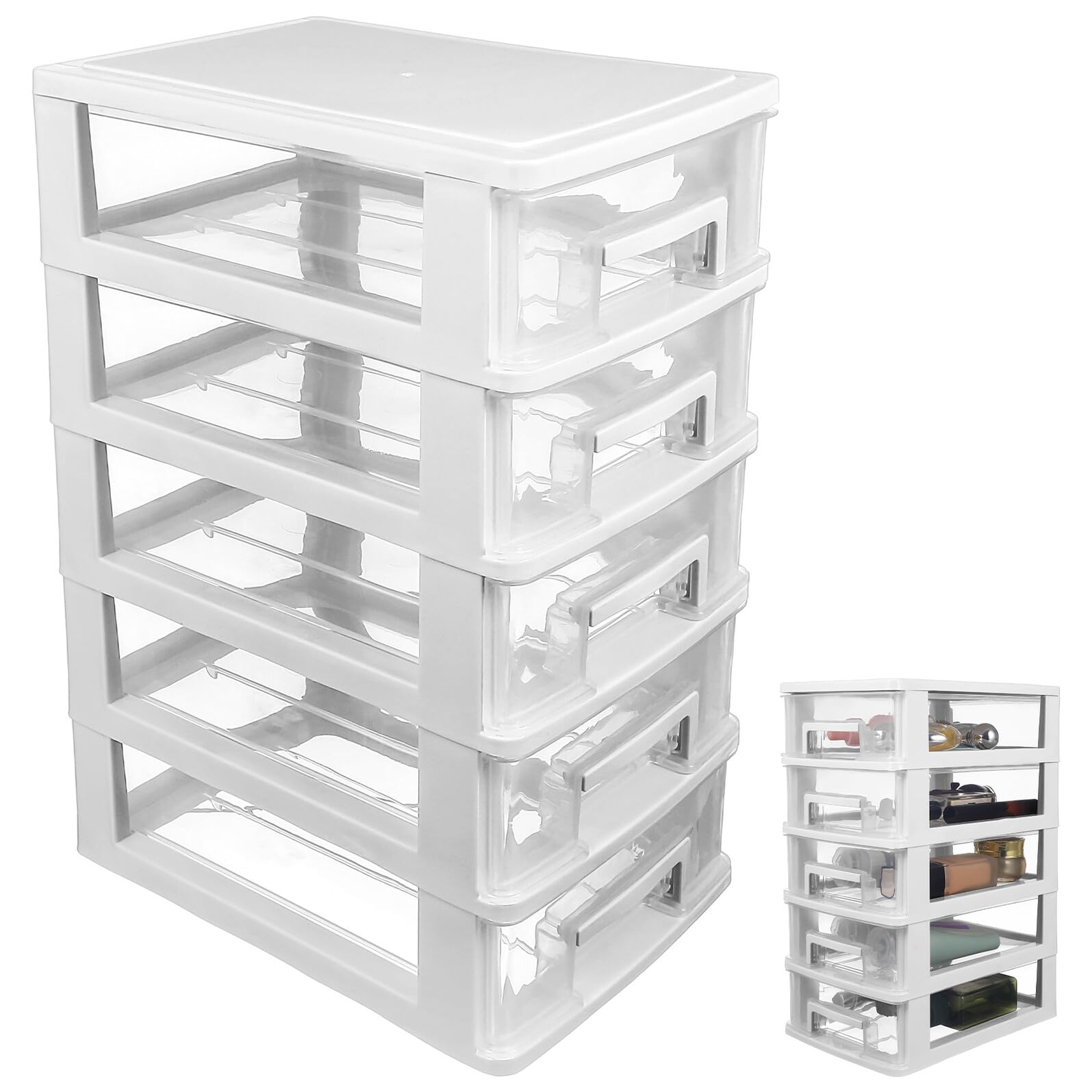 Boîte de rangement plastique à 5 tiroirs transparents pour un tri rapide et efficace