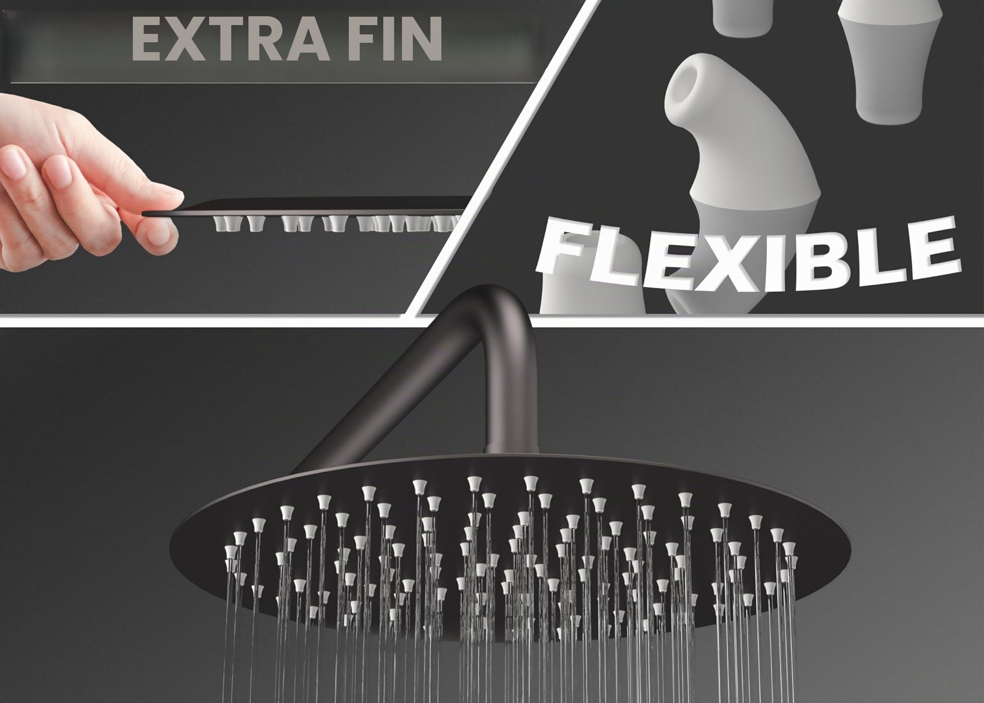 VALAZ Douche Encastrable | Mitigeur Douche 2 voies, Pulvérisateur Effet Pluie | Installation Murale Facile et Rapide | Inoxydable, Ronde, Pulvérisateur 25 cm, Garniture Ovale, Noir Mat, Série Duero