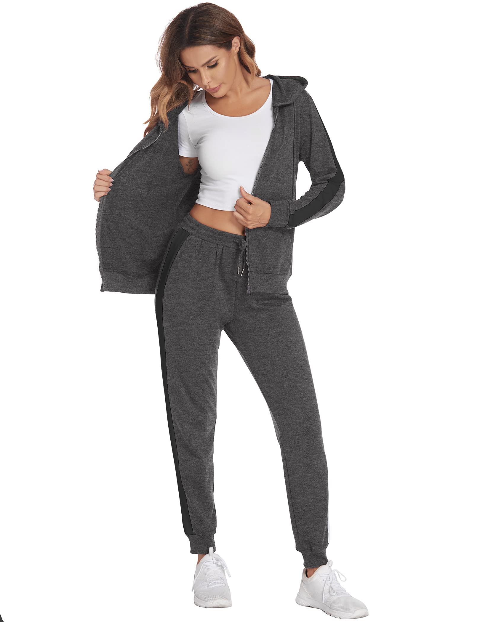 Parabler Dres do joggingu, damski, dwuczęściowy dres treningowy, dres damski, dres sportowy, poliester, dres rekreacyjny, kurtka z kapturem i spodnie sportowe, rozmiar S-XXL