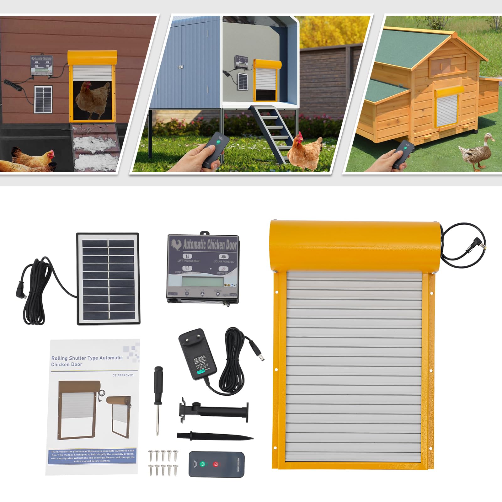 Hühnerklappe Automatisch Solar Batterie Groß Automatische Hühnerklappe Upgrade-Größe - Elektrische hühnertür mit Timer und Lichtsensor (Gelb)