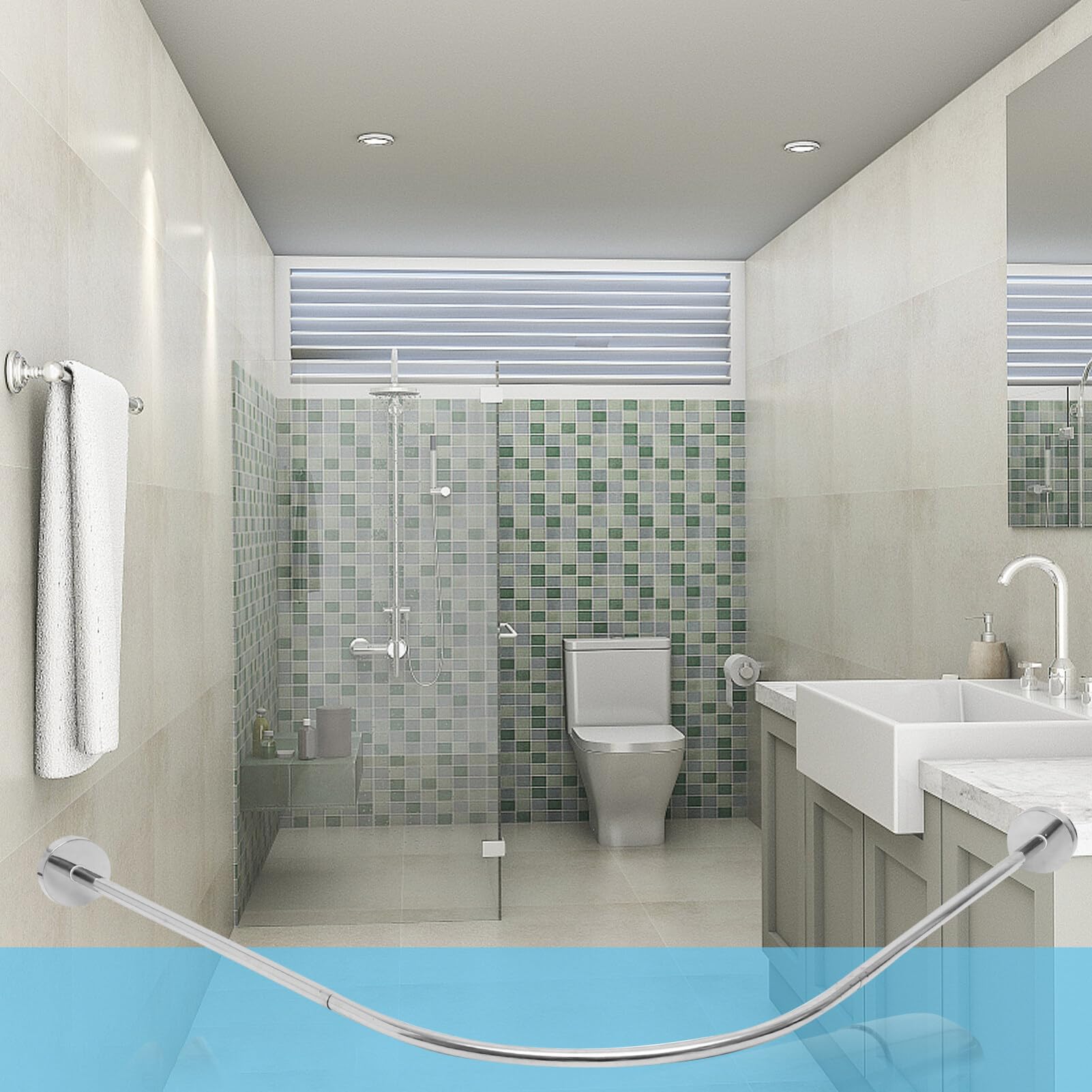 Tringle à Rideau de Bain Arquée U, Lot de 3, Métal | Extensible 110-140cm, Installation sans Perçage, Usage en Angle, Argenté