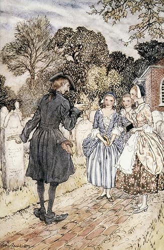 Ichabod Crane And Damisels NWatercolor 1928 por un Rackham para la leyenda de Sleepy Hollow por Washington Irving - Póster impreso por (18 x 24)