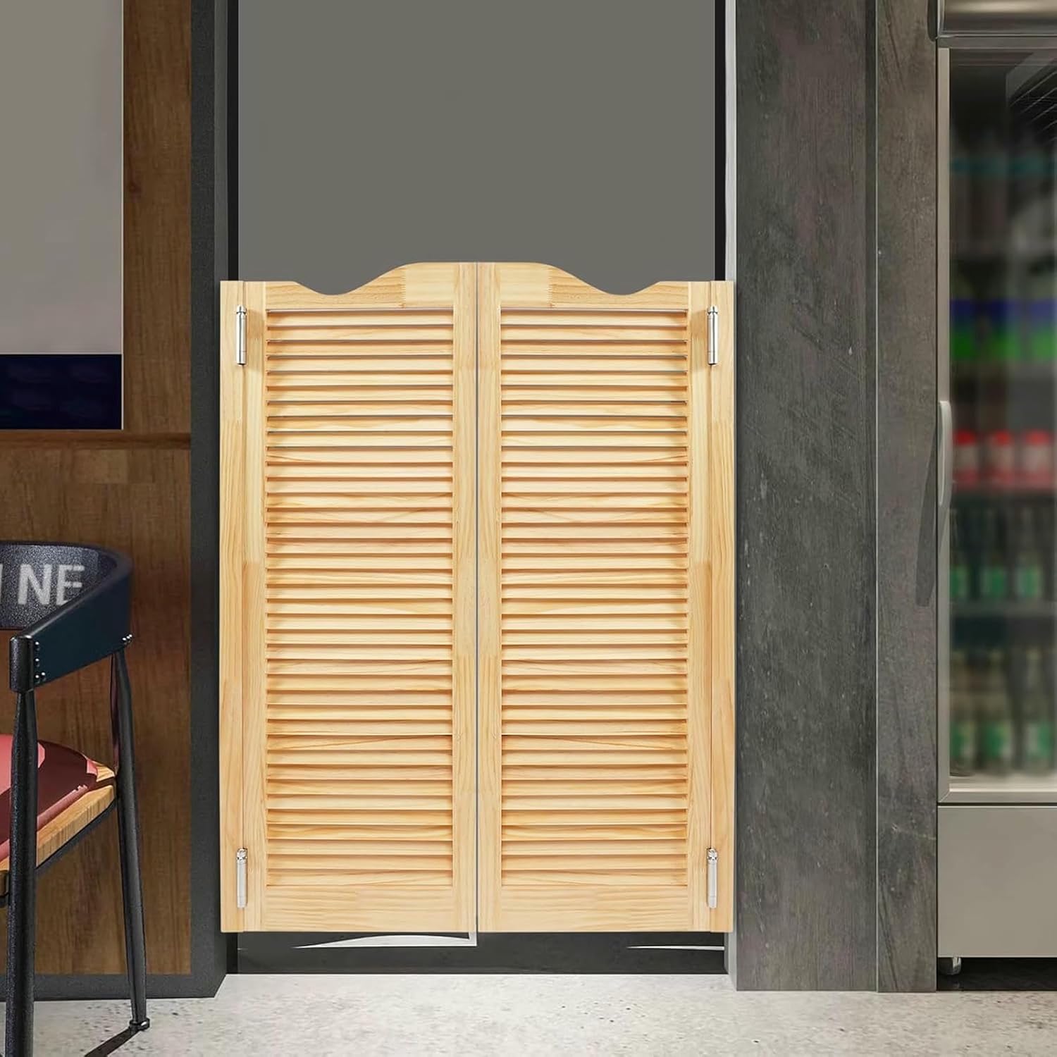 Swinging Doors Cafe Doors, Cafe Saloon Doors, Interior Solid Wood Swing Door with Metal Hinges, Bar Saloon Swinging Doors for Kitchen Stairs Bedroom Entrance Partition