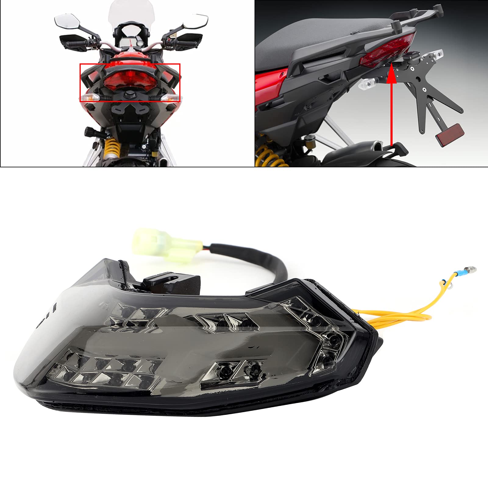 KIMISS Luz trasera de la motocicleta-Luz trasera LED para motocicleta, montaje de luz trasera con señal de de freno LED, lente ahumada para Multistrada 1200 / 1200S 2010-2014