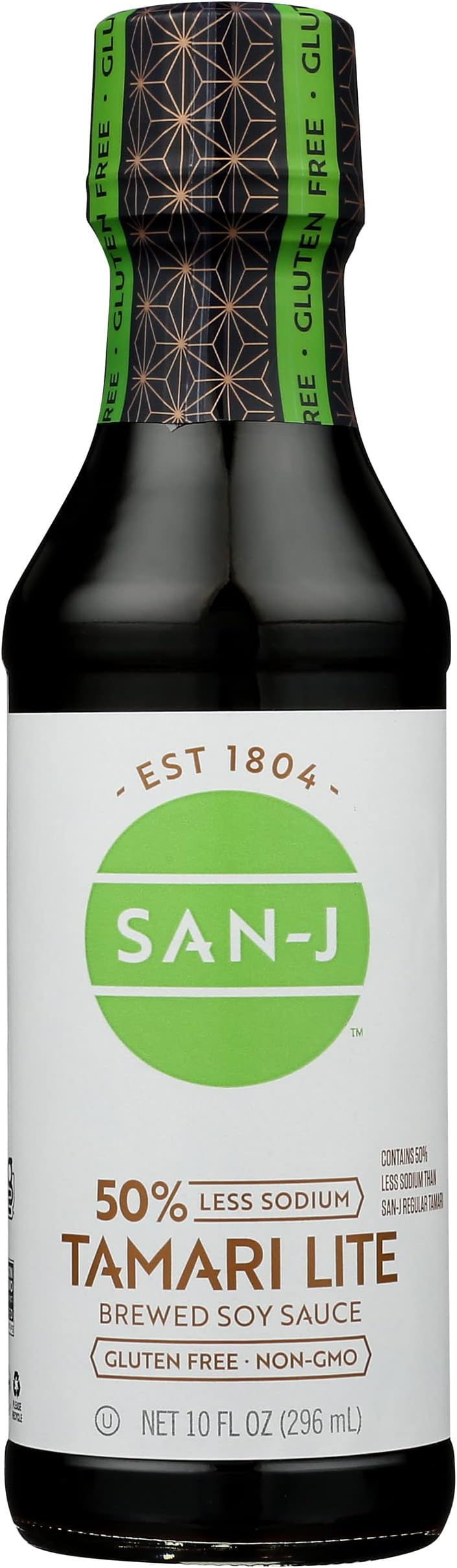 San J 50 Less Sodium Lite Tamari Soy Sauce, Gluten Free, Non GMO, 10 Ounces (Pack