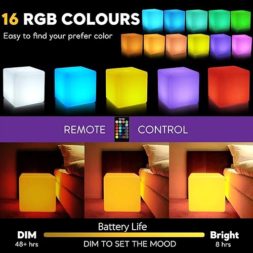 Miniatura 2 de Mr.Go Mesa de cubo con iluminación LED de 20 pulgadas, luz LED grande para silla, asiento de cubo LED de 16 colores RGB con control remoto,