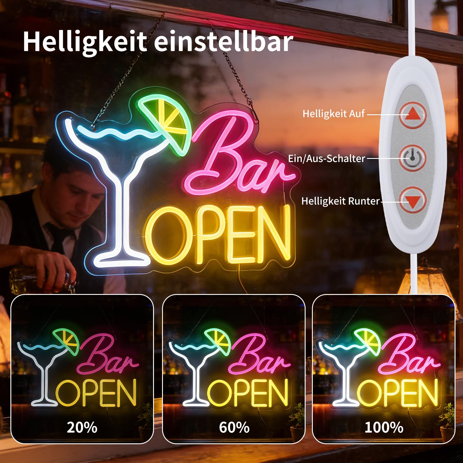 Bar Open Neon Schild, Neon Schild Bar, Bar Schild Beleuchtet, für Bars, Clubs, kleine Restaurants, Café, Familienbar, Party, Geschäftsdekoration