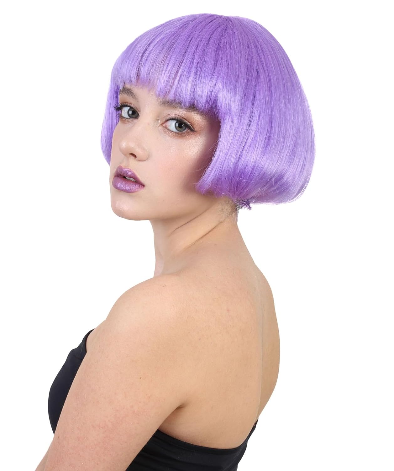 Women's Purple Bob Wig with Bangs Perfect for Banana Costume Adventures, Breathable Capless Cap Design Flame-retardant Synthetic Hair Wig