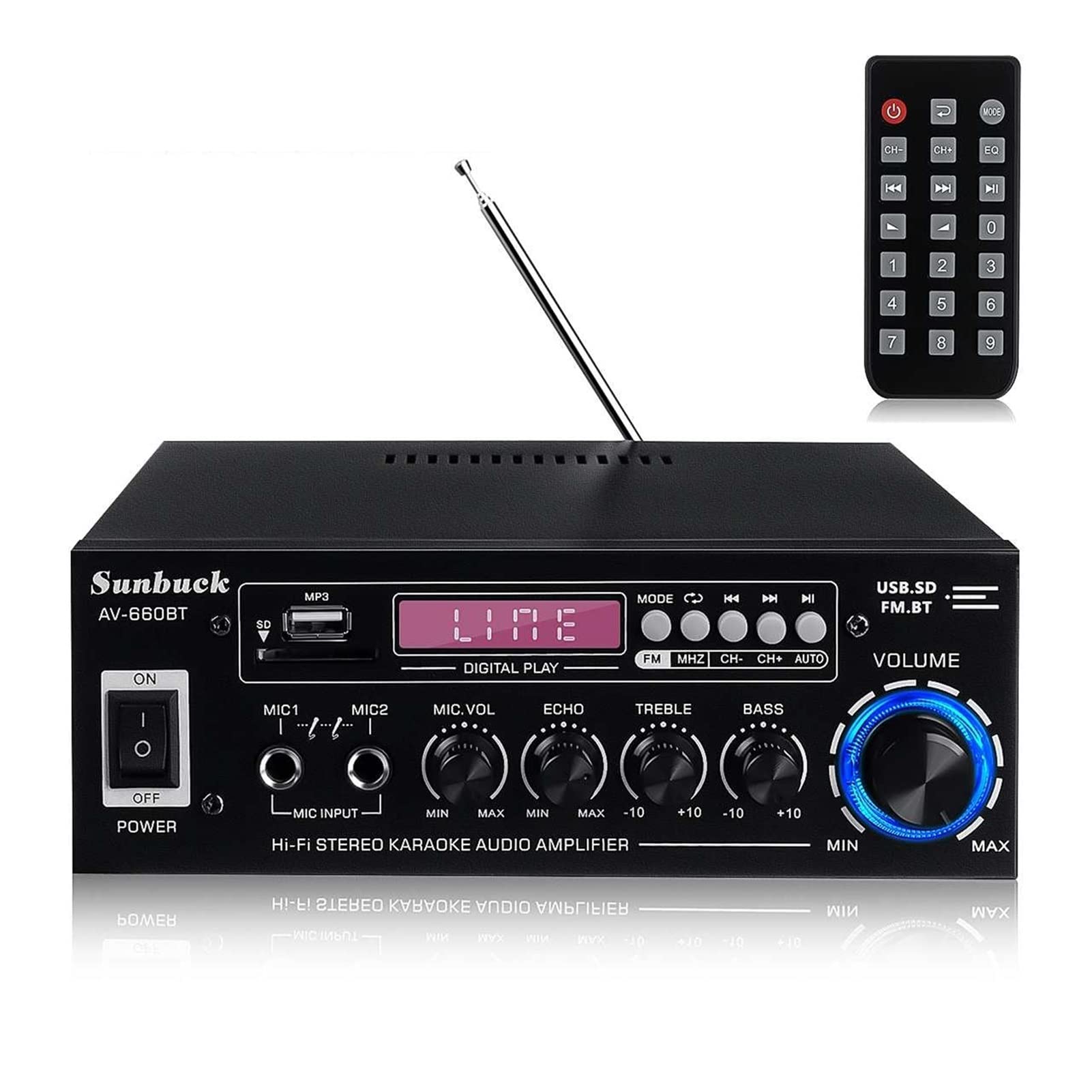 Amplificatore Audio, Amplificatori for auto Bluetooth 5.0 2000W con FM. Amplificatore di amplificatore audio Amplificatore audio Amplificatore veicolo Audio Audio(Noir)