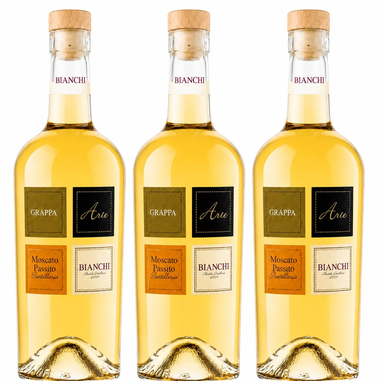 Distilleria Bianchi Grappa Moscato Passito di Pantelleria | Bianchi Arte Grappa Italiana | Confezione da 3 Bottiglie da 500ml