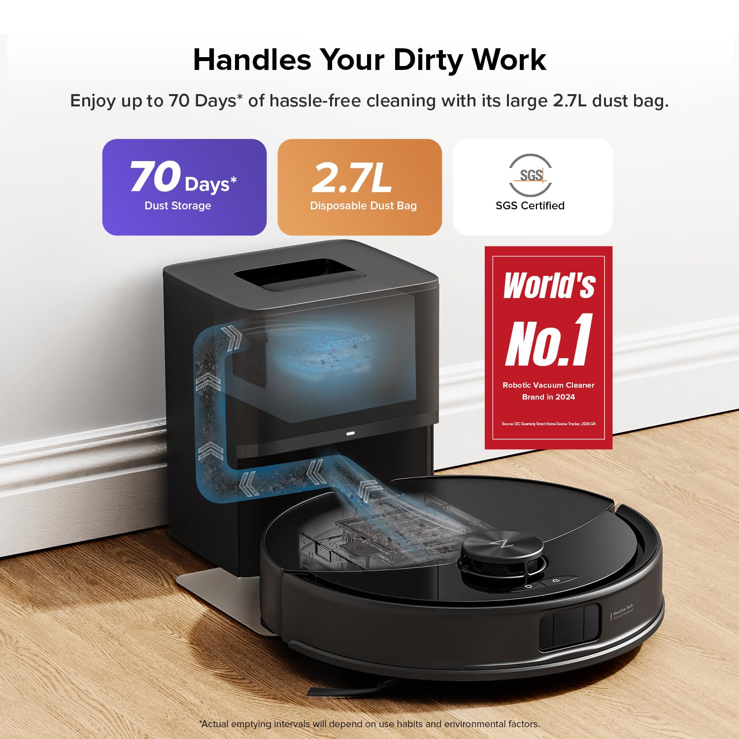 roborock Q10 S5+ Robot Vacuum and Mop with Self-Emptying, 10,000Pa Suction, Upgraded from Q8 max+, Obstacle Avoidance, Sonic Mopping, Dual Anti-Tangle Design, Auto Mop Lifting, Ideal for Pet Hair