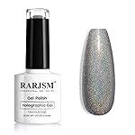 RARJSM Holographic Gel Nail Polish Grey Gorgeous Glossy Soak off Nail Gel with Glitter Mermaid Unicorn Effect Curing Required for Nail Art Design Manicure Salon DIY at Home
