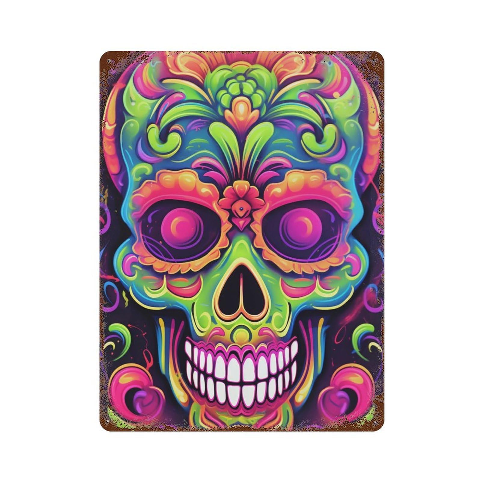 Vintage Metal Tin Sign Colorful Sugar Skull Artwork 15.7"x11.8", Classic Wall Plaque for Farmhouse, Kitchen And Entryway Decor