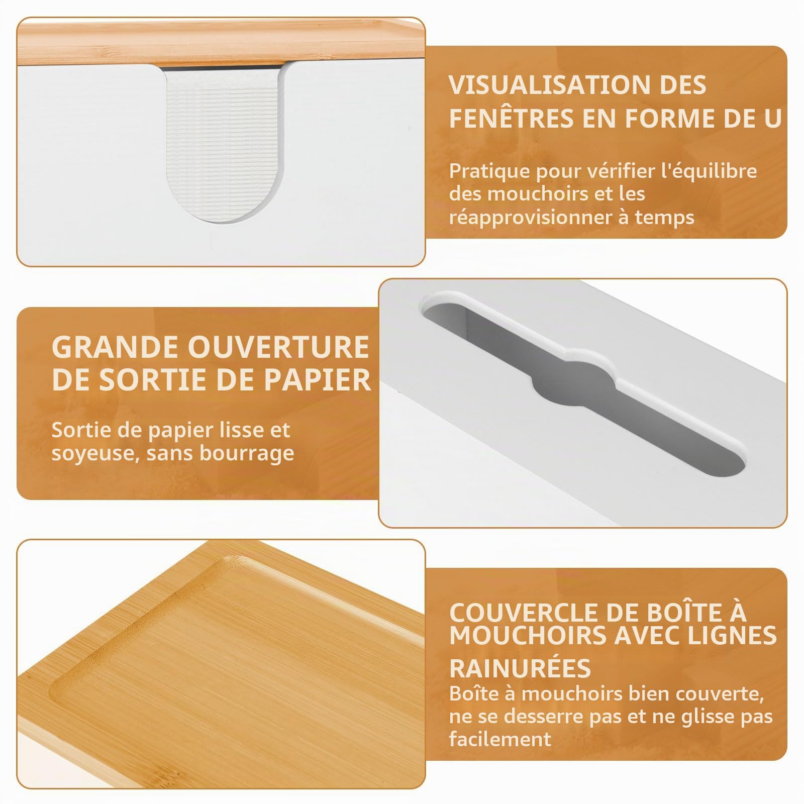 Distributeur de Serviettes en Papier Mural, 27,5 x 16 x 13cm Distributeur Essuie Main Mural en Bambou, Porte Serviette de Table Feuille à Feuille avec Couvercle pour Salon