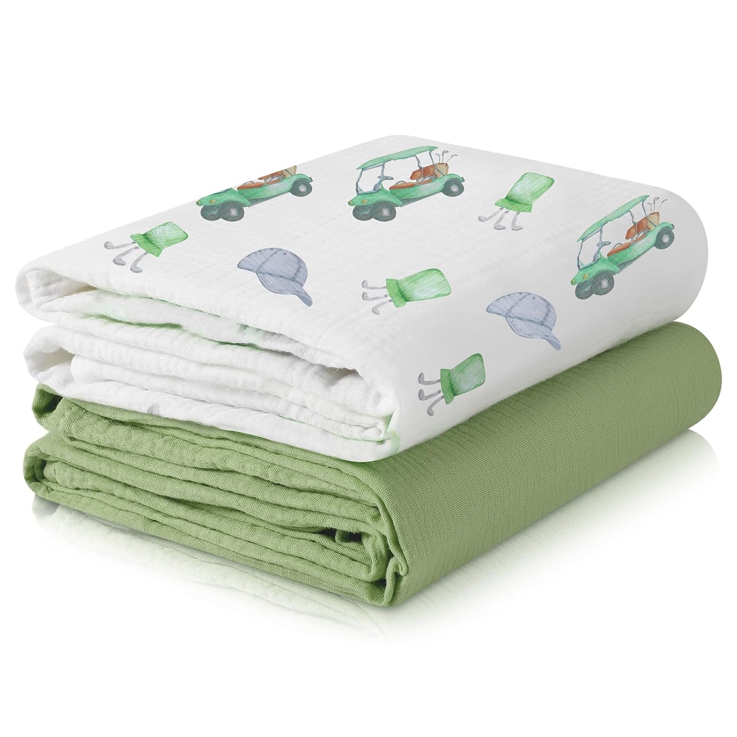 Preboun 2 Pcs Golf Print Muslin Swaddle Blankets Newborn Receiving Blanket Gender Neutral Newborn and Baby Nursery Essentials Registry Gift for Girls and Boys, 47x47inch