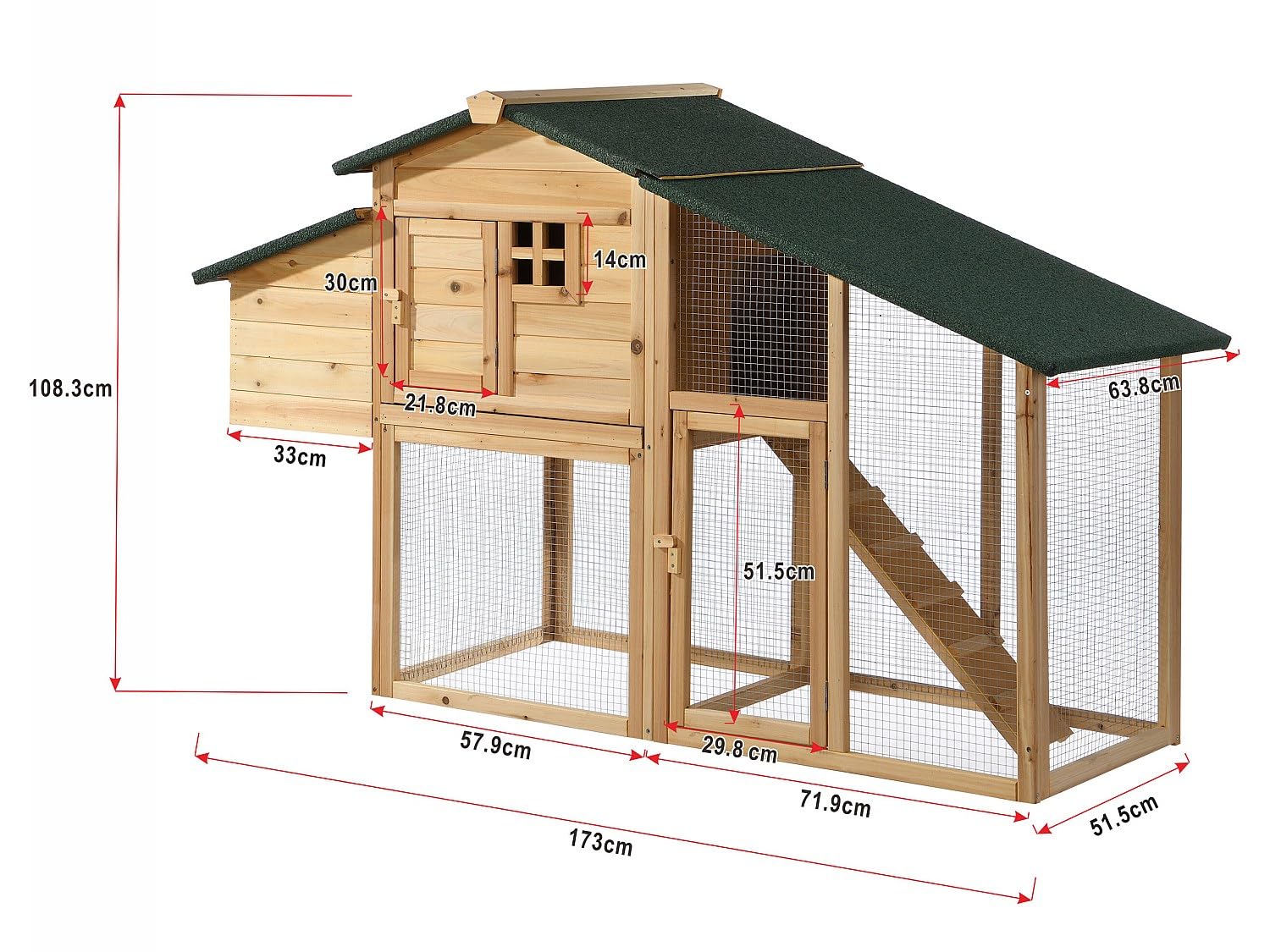 Vente-unique - Gallinero Levas - L 173cm x A 63.8cm x H 108.4cm - Pino - Color Natural Claro