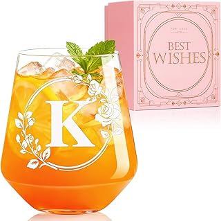Personalized Stemless Wine Glass – Custom Engraved Monogrammed Initial Glasses,Personalized Birthday Gifts for Women Her Mom Friend Sister Wife Daughter Nurse