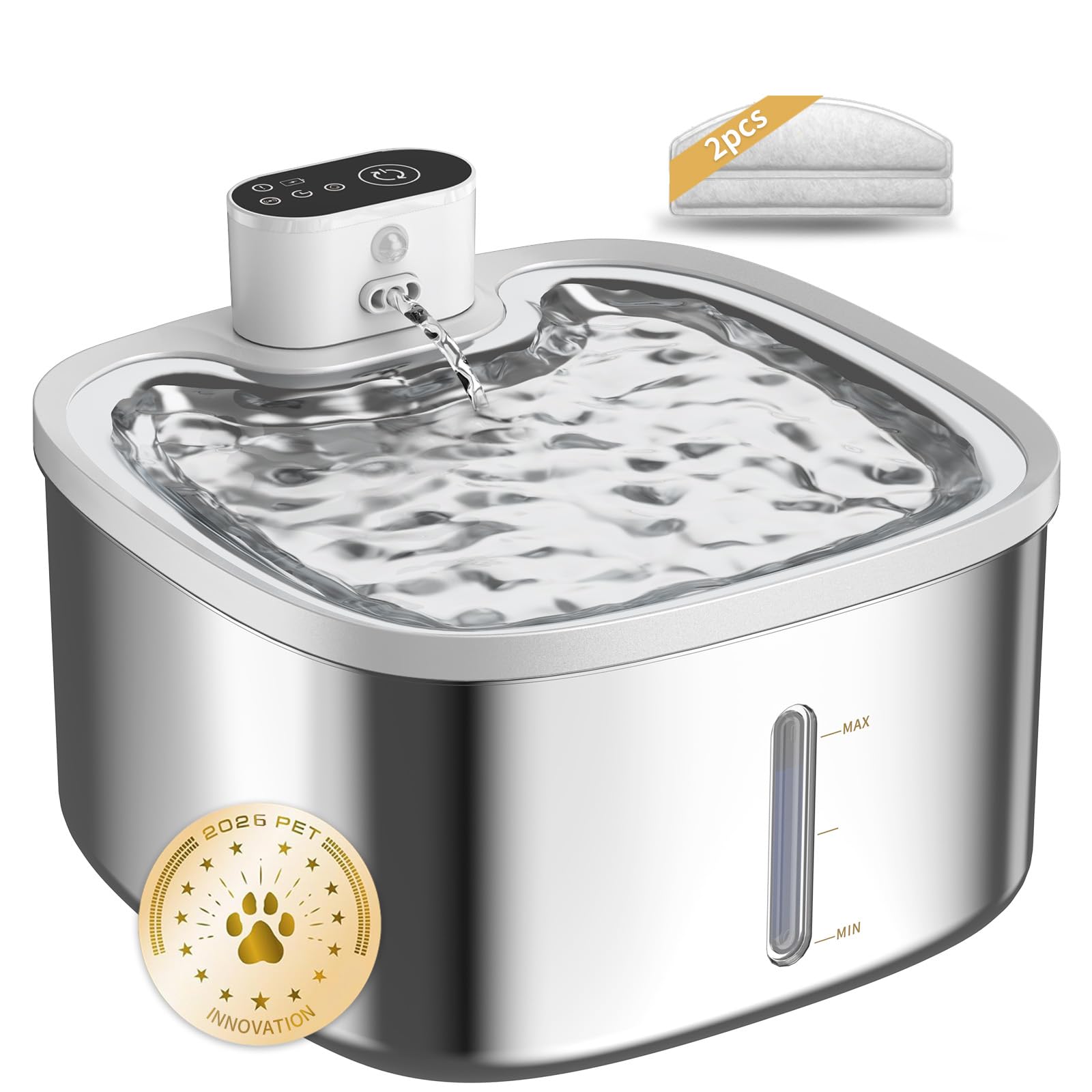 Cat Water Fountain Stainless Steel Wireless 118oz/3.5L–Cordless Battery-Operated Pet Water Dispenser with All-in-One Rechargeable Pump, 3 Smart Flow Modes,Quiet Indoor Fountain for Cats & Dogs