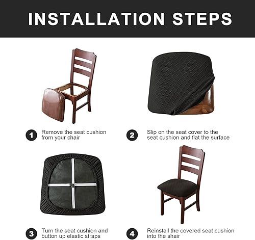 Miniatura 6 de Genina Fundas de asiento impermeables para sillas de comedor, fundas para sillas de comedor, fundas para sillas de cocina (chocolate, 6 piezas)