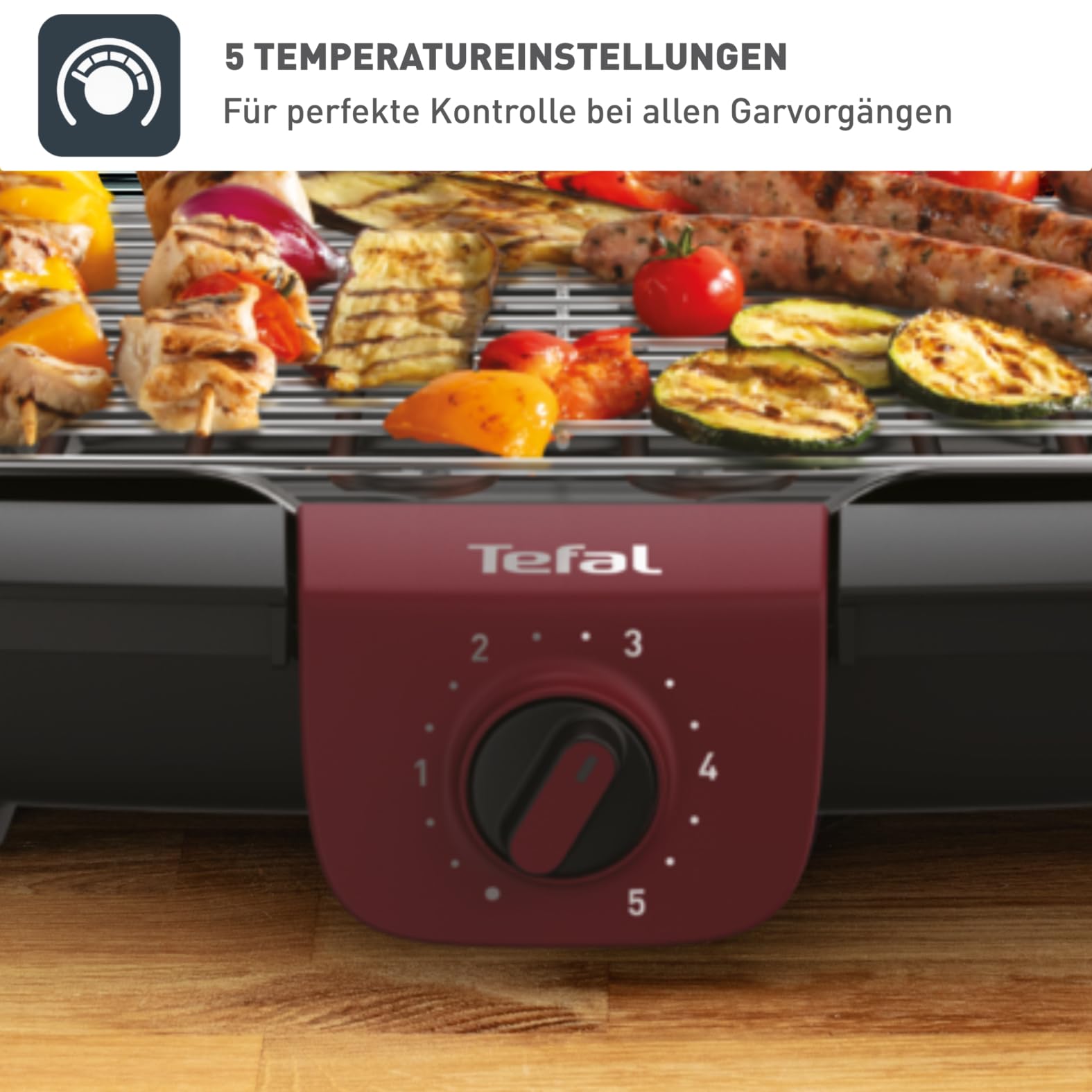 Tefal Easygrill Elektrogrill 2300 Watt Tischgrill 870 cm² Grillfläche schwarz burgunderrot BG90E5