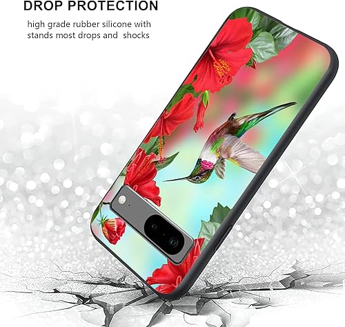 Miniatura 5 de Funda compatible con Google Pixel 7, funda de teléfono con patrón de flores de hibisco y colibrí para niños y niñas, TPU suave, a prueba de golpes,