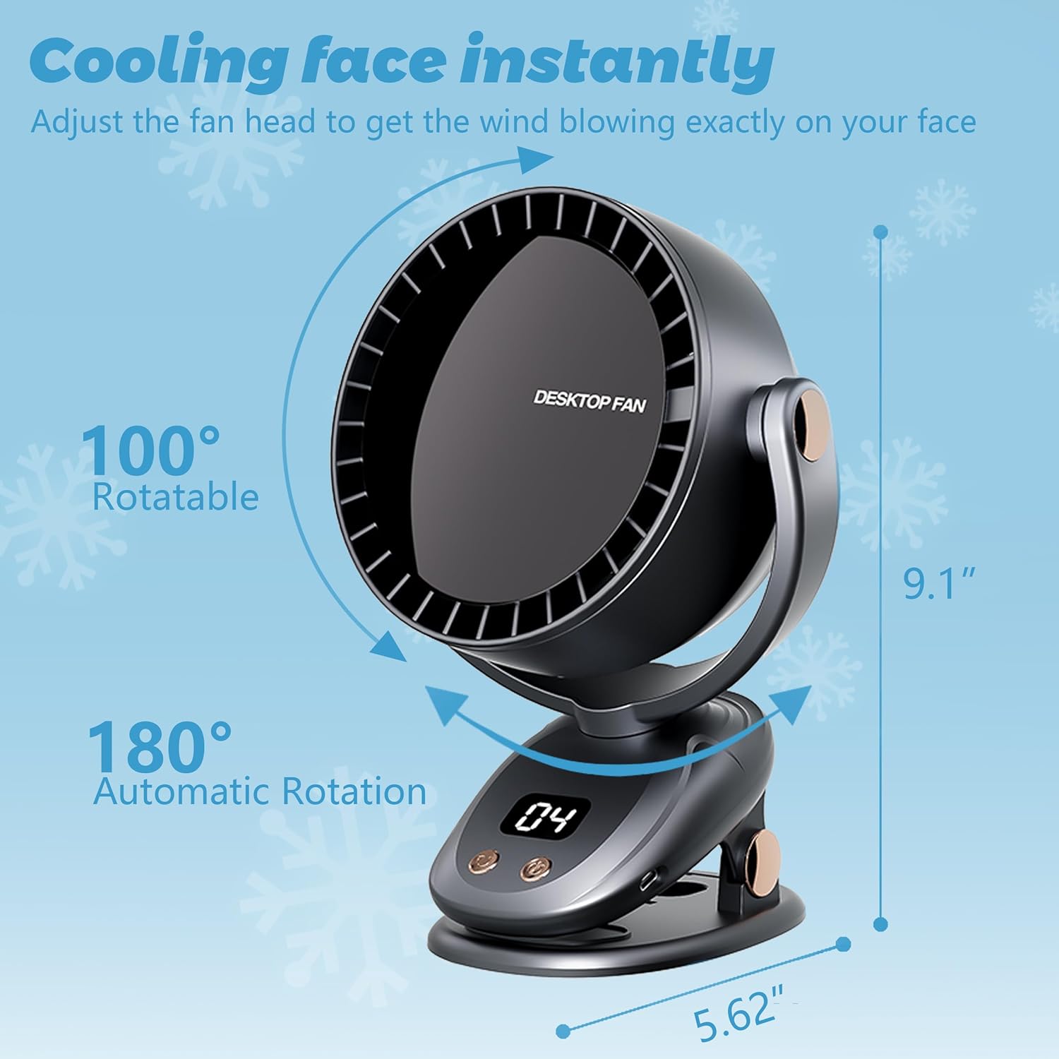 Portable Small Desk Fan Rechargeable Quiet Bedroom Office Fans 6 Speeds 100° Vertical Tilt & 180° Rotation Adjustment 4-in-1 Clip Table Fans for Stroller Home Kitchen Camping &Travel