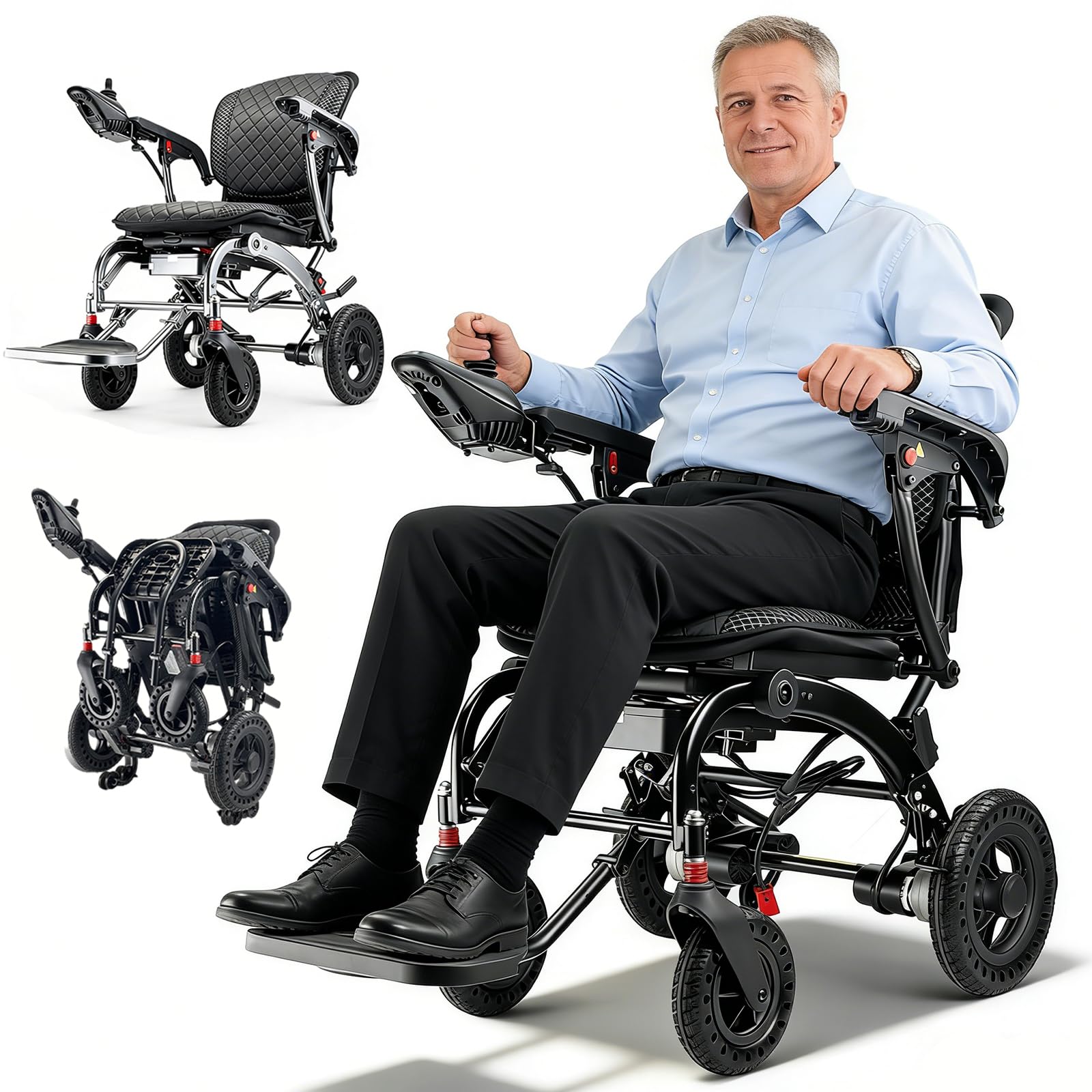 Sedia a Rotelle Elettrica Leggera per Adulti, Sedia a Rotelle Motorizzata Pieghevole, Batterie da 10AH, Antiribaltamento, Capacità di Carico 150KG (Normale)