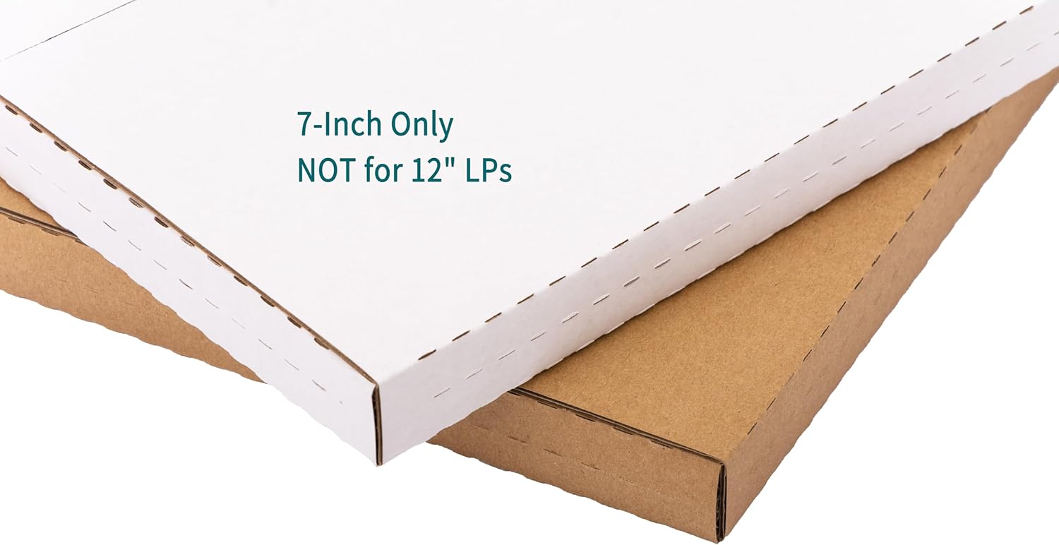 7" 45 RPM Vinyl Record Mailers (NOT for 12" LPs), 7.5" x 7.5" x 1.1" Thin Kraft Corrugated Shipping Boxes for Standard 7-Inch Singles, with Fragile Stickers, 25 Pack