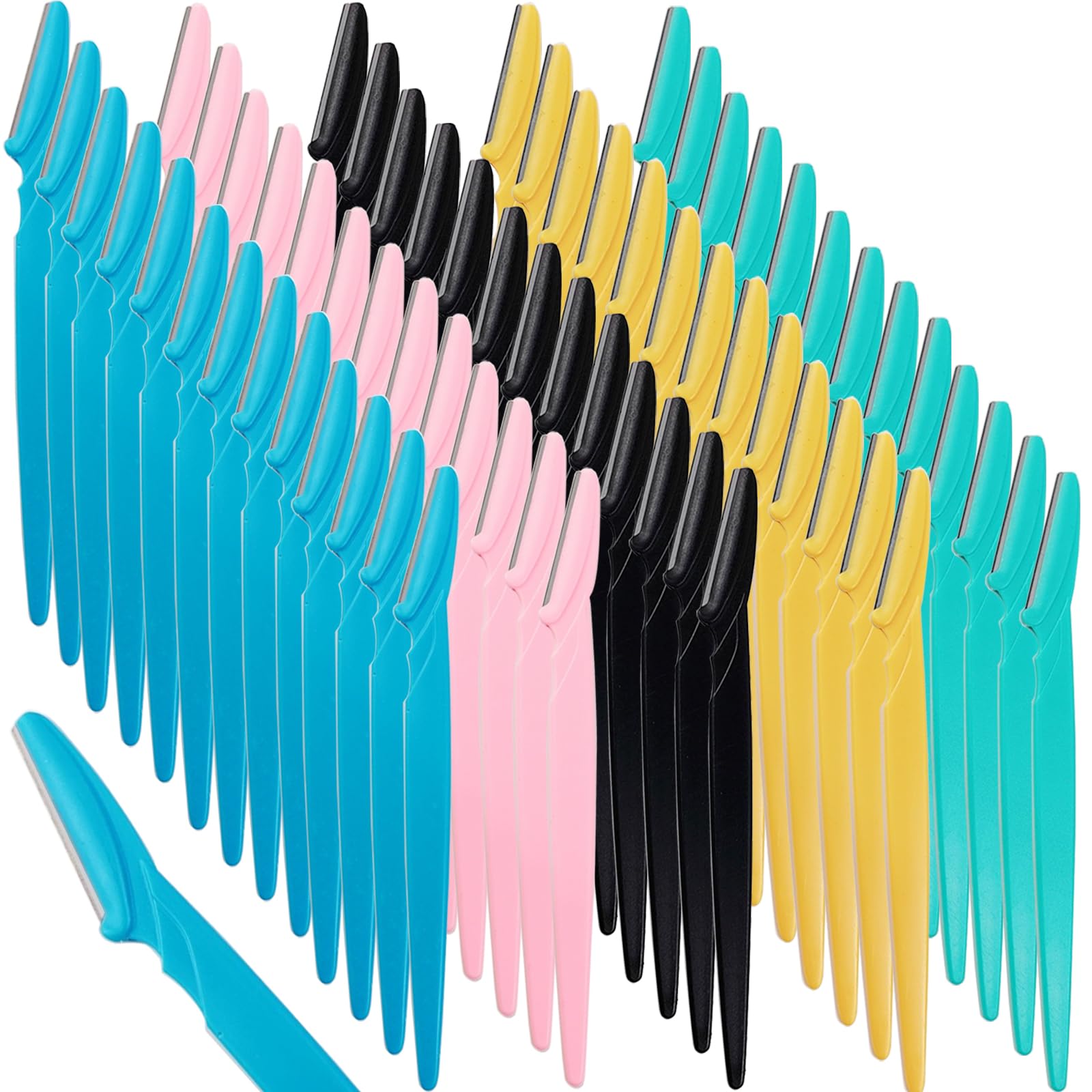 RONYOUNG 65PCS Eyebrow Razors with Safety Cover, Face Razor for Women and Man Smooths Away Peach Fuzz, Easy to Use Eyebrow Knife for Trimming and Shaping Eyebrows (5 Colors)