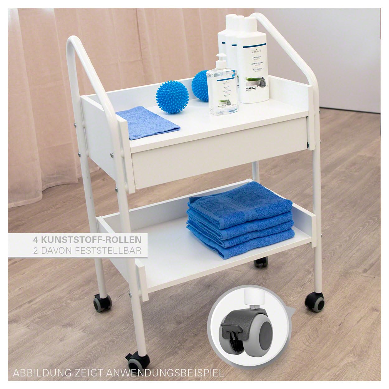 Vielzweckwagen mit 4 Rollen, Rollwagen, Instrumententisch, Gerätewagen, Therapie, Praxis