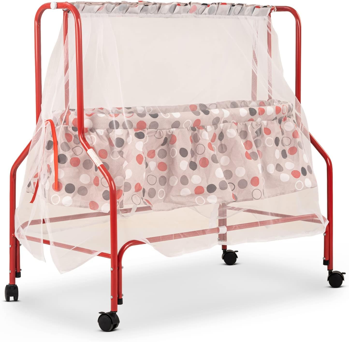 BAYBEE Enchant Baby Swing Cradle for Baby, Infant Baby Cradle Jhula for Baby with Mosquito Net, Storage & Wheels | Baby Palna Cot Thottil | Cradle for Newborn Babies 0 to 12 Months Boy Girl (Red)