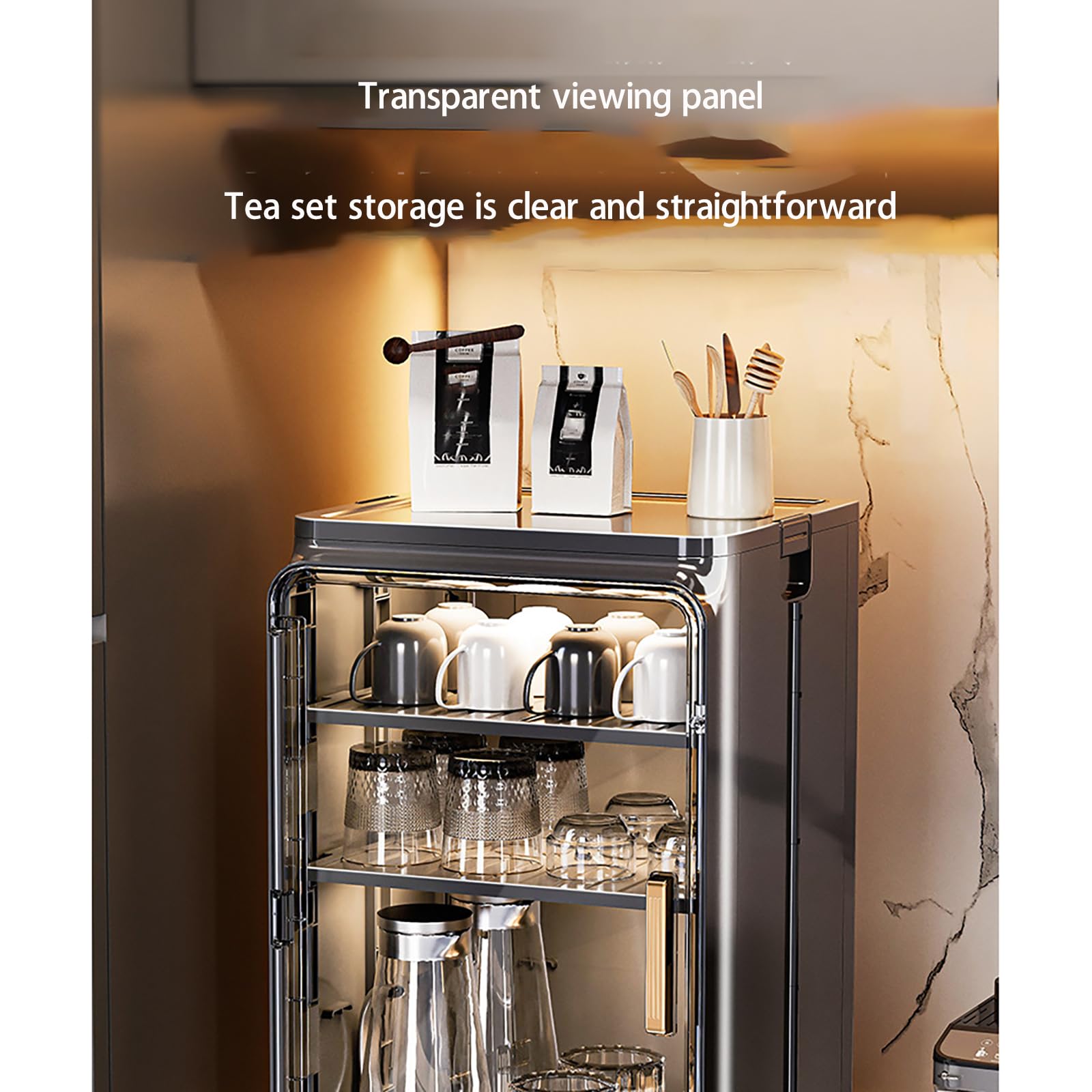 Présentoir à tasses à café, empilable, meuble de rangement de cuisine, porte latérale, convient pour la maison, la cuisine, le bureau, noir (M)