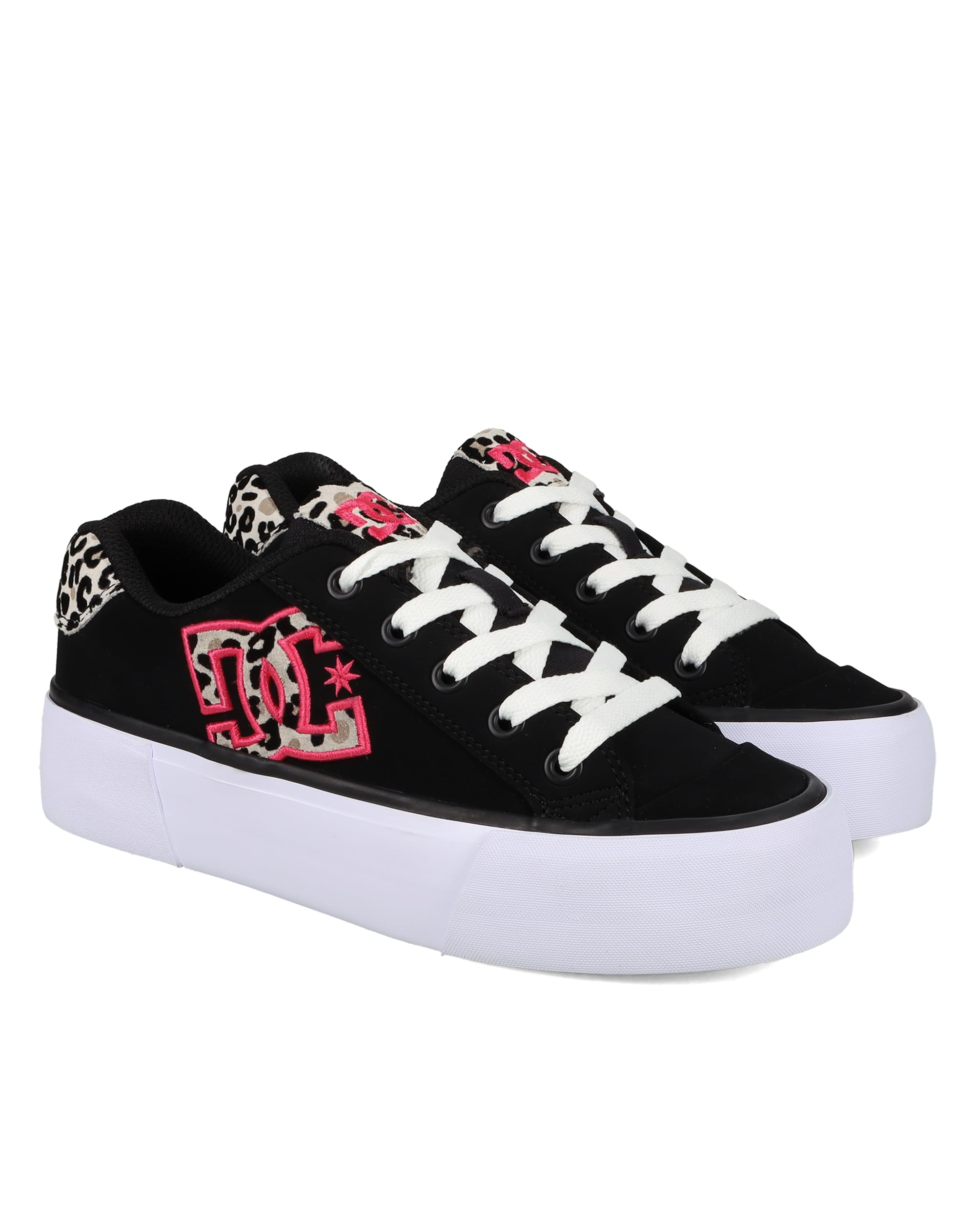 DC Shoes Women's Chelsea Platform Sneaker, Black/Pink/Leopard, 9.5