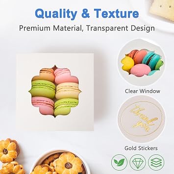 4-Inch Small Cookie Boxes 50 Pcs White - Bakery Treat Boxes with Window for Gifting, To-go Containers for Cake Slice, Macarons, Donuts 4x4x2.5
