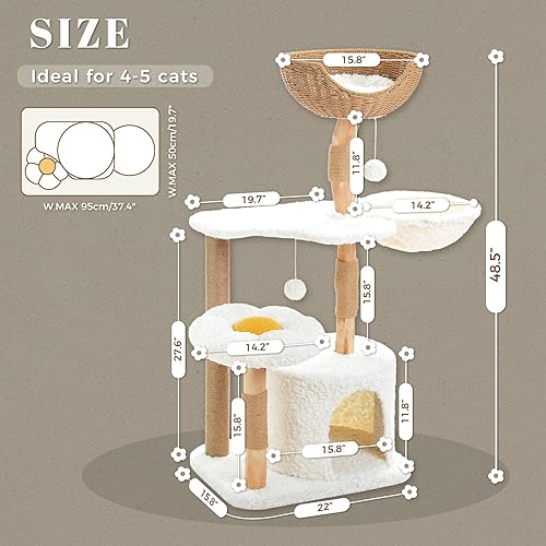 Miniatura 10 de PETEPELA Árbol de cactus para gatos de interior, 31.5 pulgadas, lindo condominio para gatos con rampa rascador de sisal, hamaca acogedora y percha