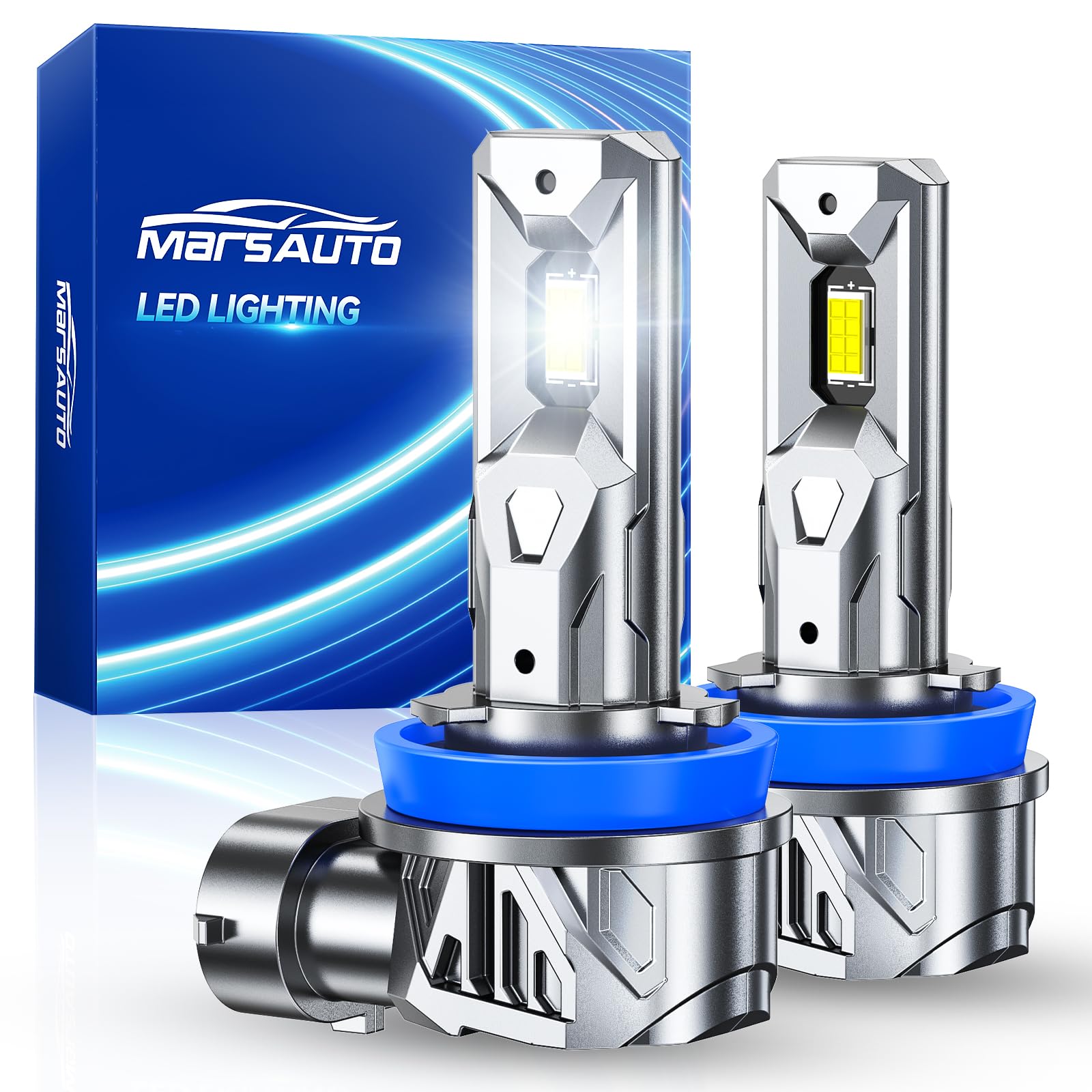 Marsauto H11 H9 H8 Light Bulbs 40,000LM, 6500K Cool White, 1:1 Mini Size, 8X Brightest Fog Bulb, 80000Hrs Lifespan, CANBUS Ready, Plug &amp; Play, Pack of 2
