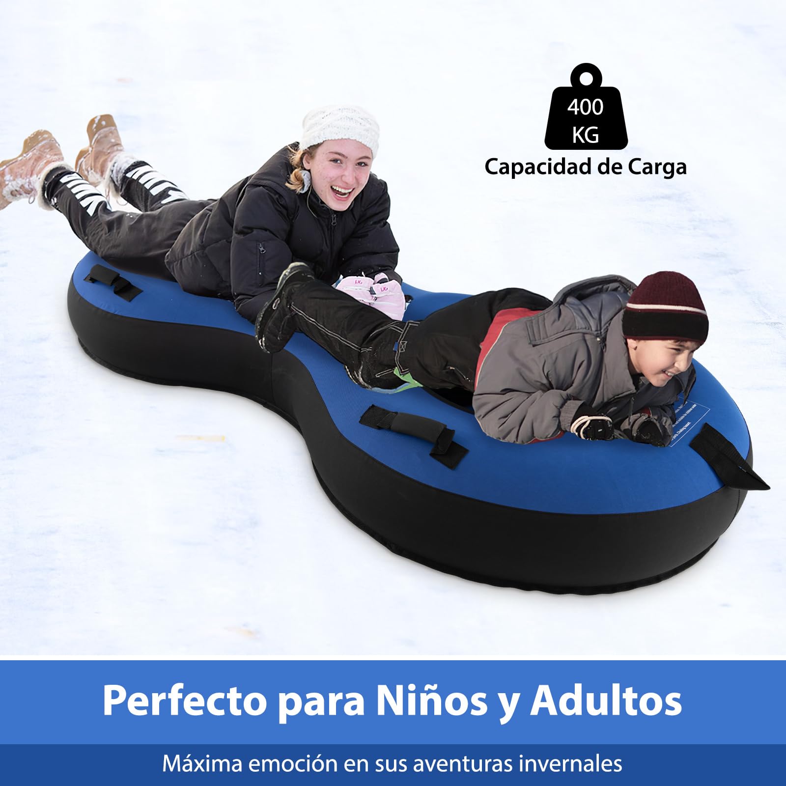 COSTWAY Trineo de Nieve Inflable 200x98 cm, Tubo para 2 Niños y Adultos, Goma