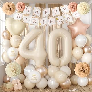 40th Beige Birthday Decorations for Women